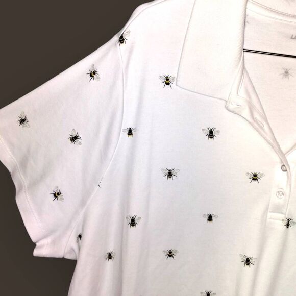 Lands‎ End Womens Polo Sz 3X White Bee Print Collared Short Sleeve Shirt Classic - Picture 4 of 7